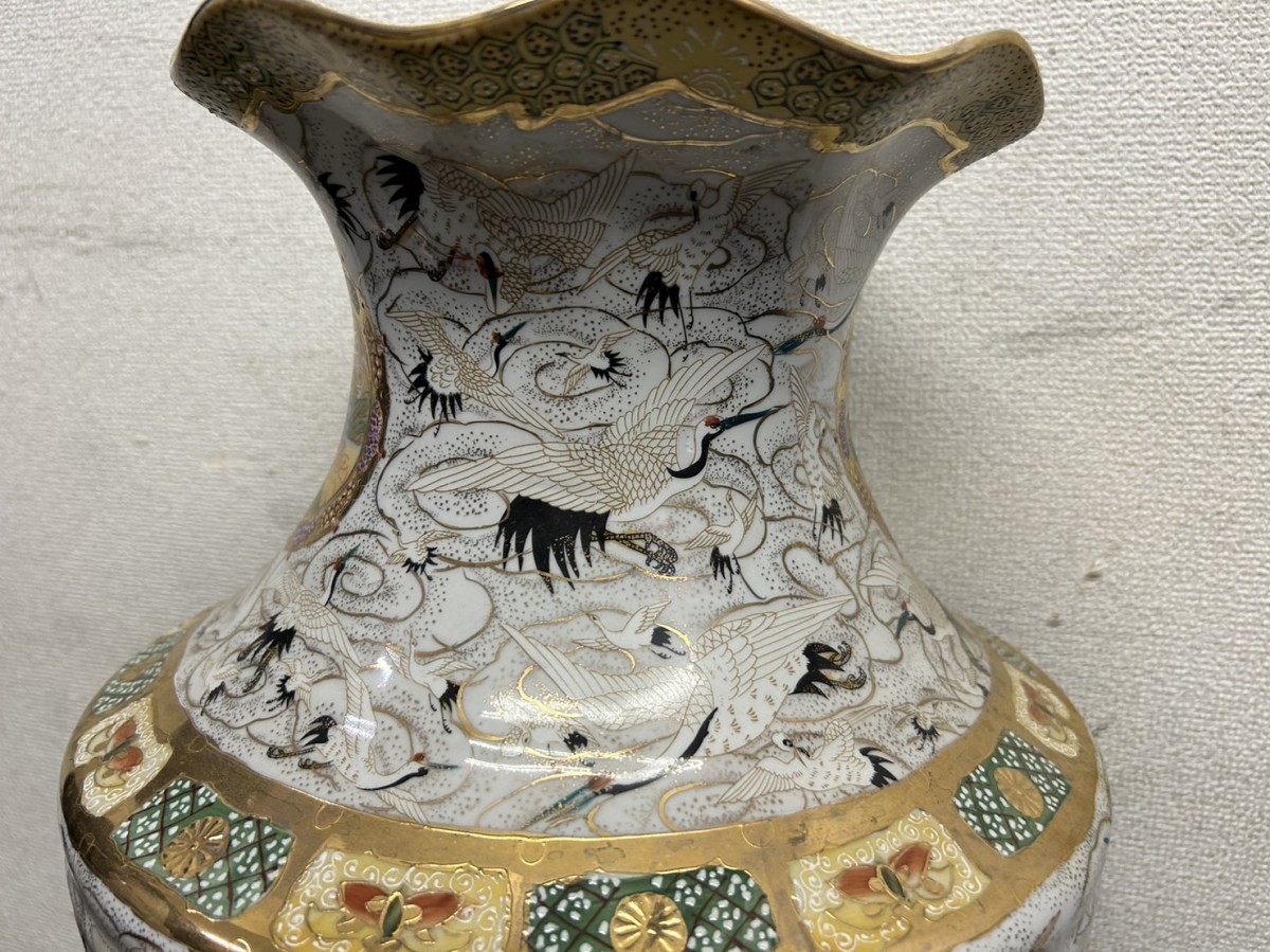 壺 花瓶 - 九谷焼 Yahoo!オークション 薩摩焼 七福神鶴図柄 金欄手