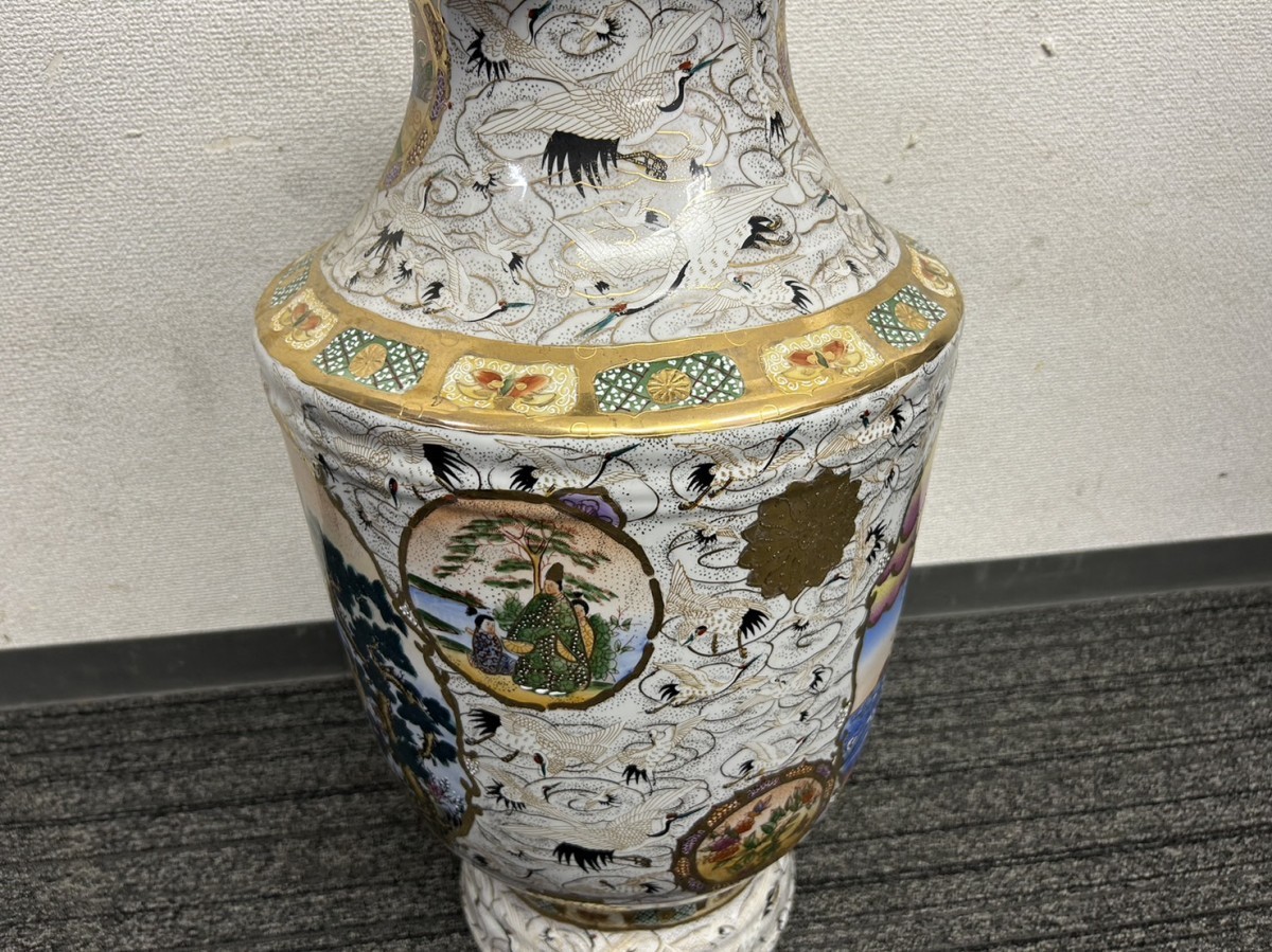 壺 花瓶 - 九谷焼 Yahoo!オークション 薩摩焼 七福神鶴図柄 金欄手