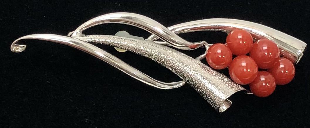 赤珊瑚　silver金具　ブローチ　18667512
