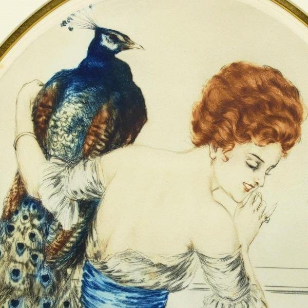 真作】【WISH】ルイ・イカール Louis Icart「孔雀」銅版画 約10号 直筆