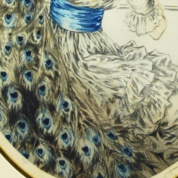 真作】【WISH】ルイ・イカール Louis Icart「孔雀」銅版画 約10号 直筆