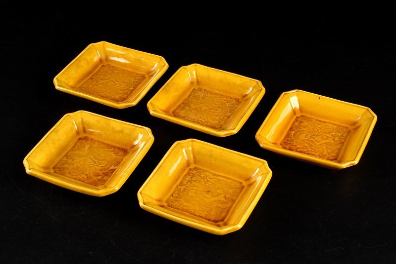 【蔵c9262a】民平焼　龍文　小皿　四方皿　五客