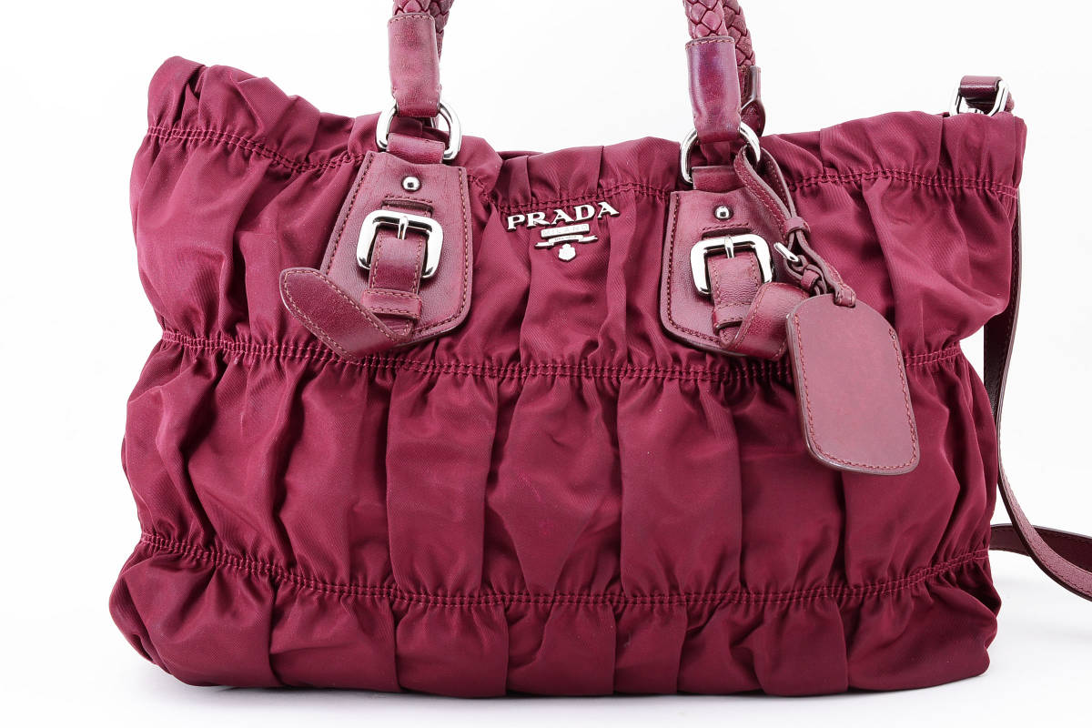 1円 PRADA プラダ テスート ナイロン リナイロン ギャザー 2WAYトート 