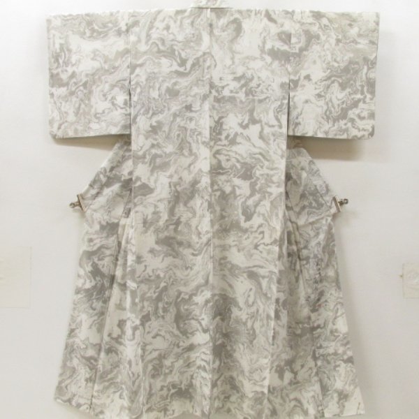 ☆着物10☆ 1円 絹 小紋 墨流し【薗部正典】一つ紋 袷 身丈158cm 裄 