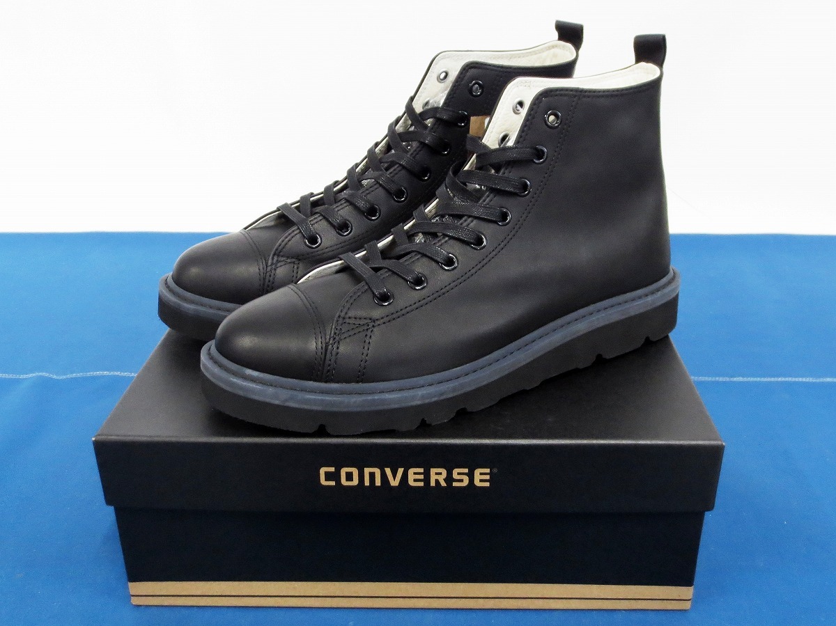 未使用☆CONVERSE LEATHER ALL STAR LONGLIFE HI ブラックモノクローム 