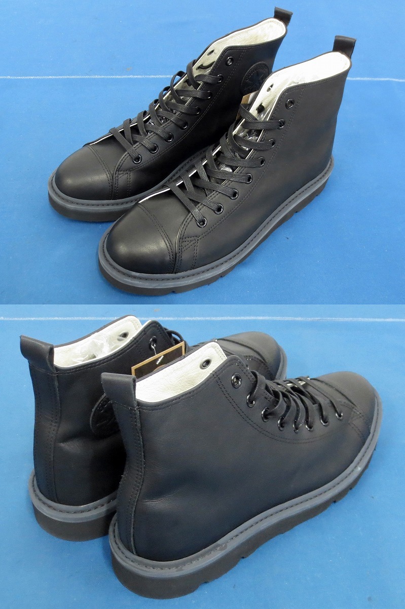 未使用☆CONVERSE LEATHER ALL STAR LONGLIFE HI ブラックモノクローム 