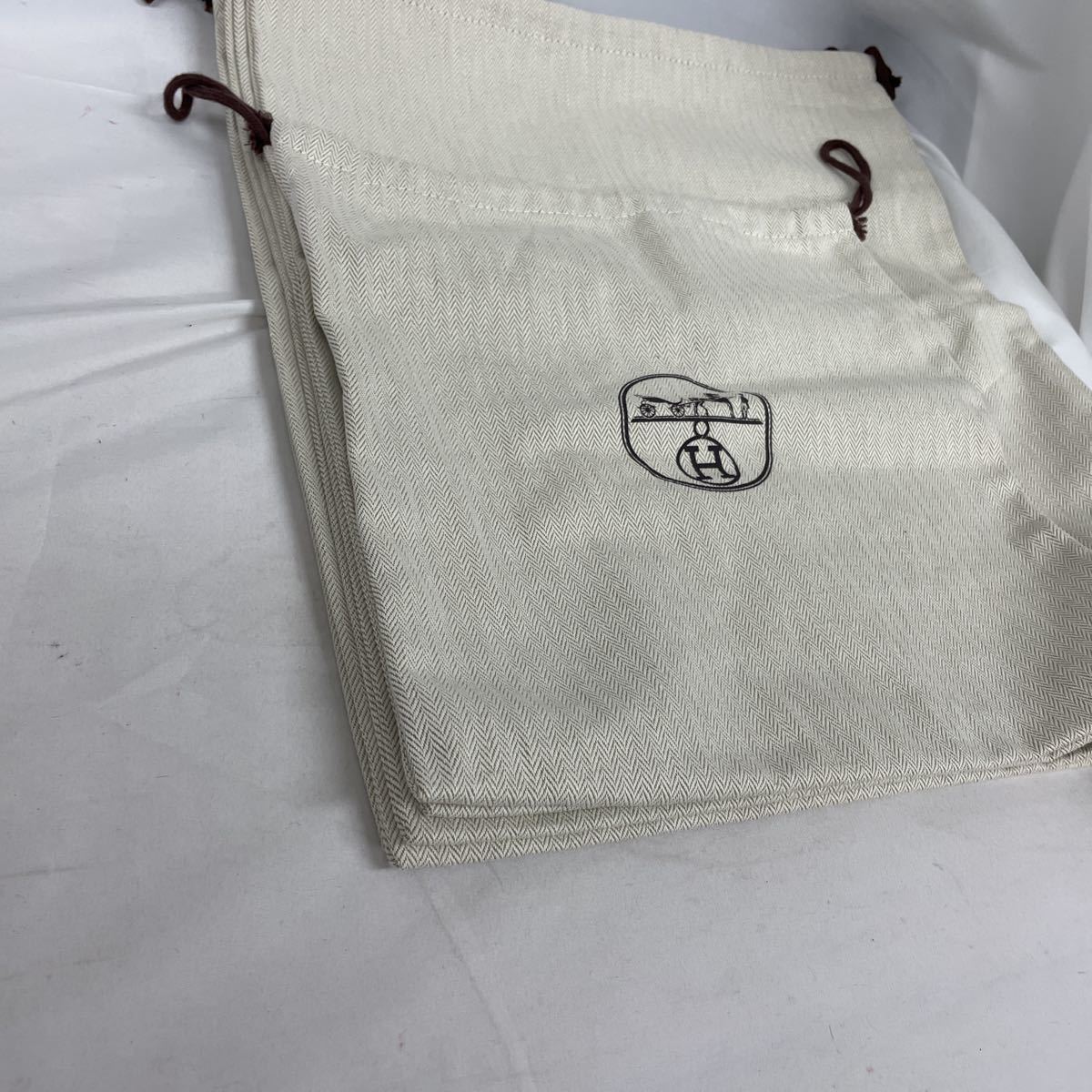 美品 えエルメス 保存袋 バーキン25用 布袋 巾着 ヘリンボーン 37 44cm