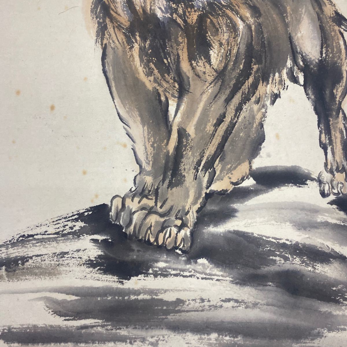 A59）超貴重な中国近現代国画大家書道家文学者徐悲鴻猛獅子図絵画作品 