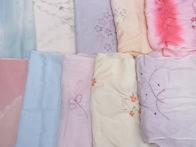 平和屋2■夏物　和装小物　帯揚げ10枚　絽　絽縮緬　絞り　燕　吉祥地紋　重ね山　草花など　逸品　未使用　aaa3142