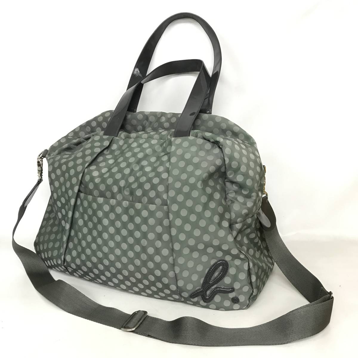 BNC10/97　agnis b. VOYAGE アニエスベー ビッグ トート ショルダーバッグ ２way ドット柄 ブルー ロゴ 総柄 大容量 