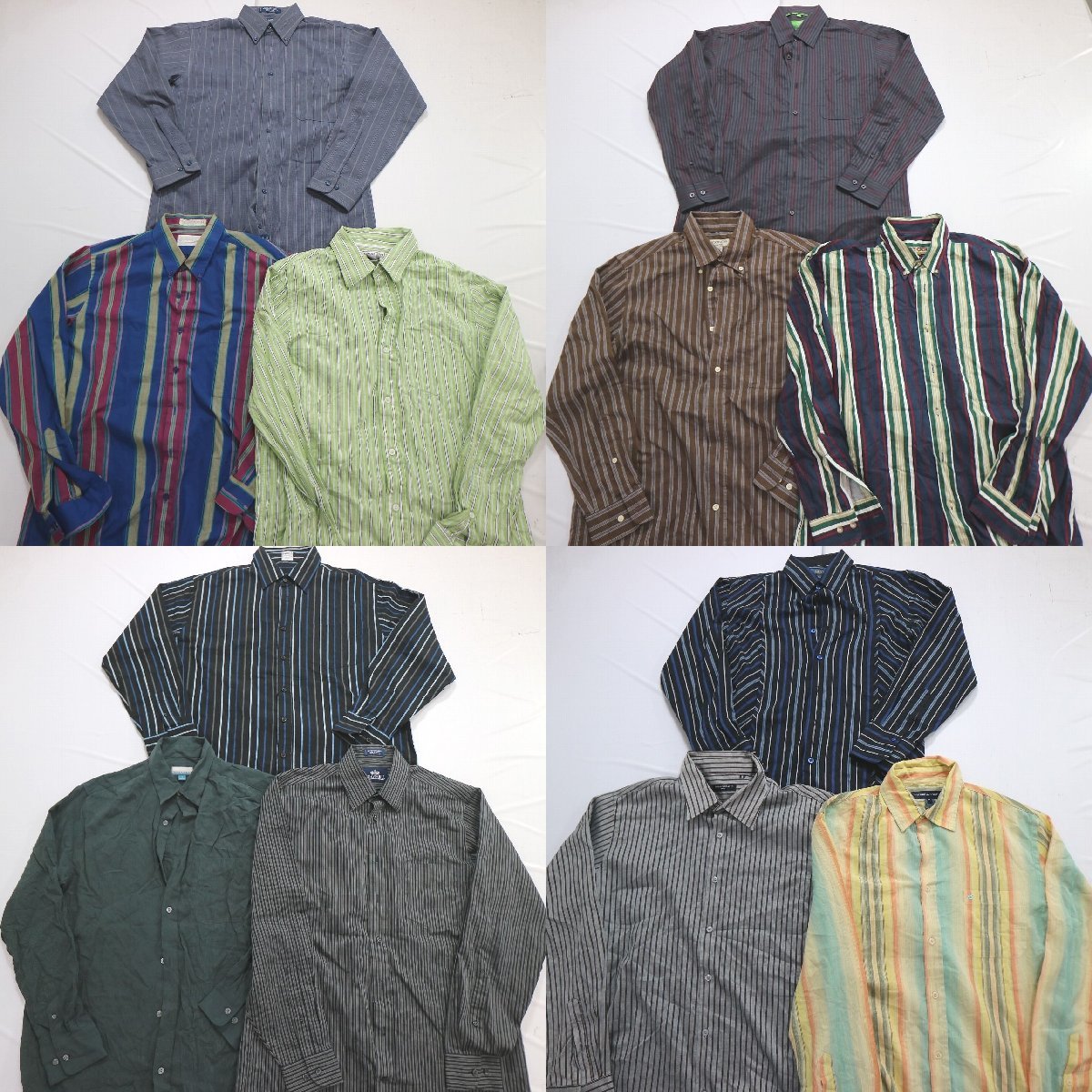 ◎長袖ストライプシャツ set シンプル　寒色系 他 (メンズM) 12枚セット まとめ売り 古着卸 1円スタート 最落なし MO7870
