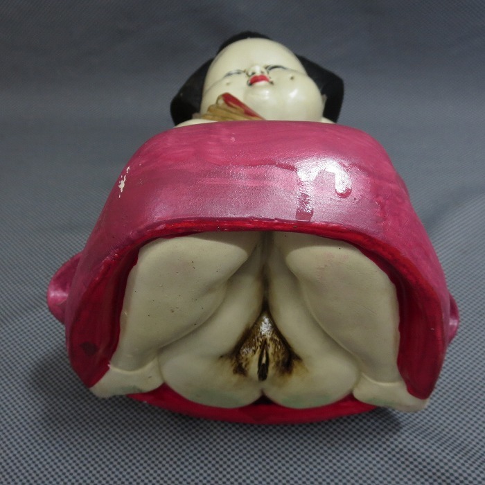 ◇お福さん おかめ お多福 裏絵あり 春画 縁起物 艶物 陶器 26cm◇子宝