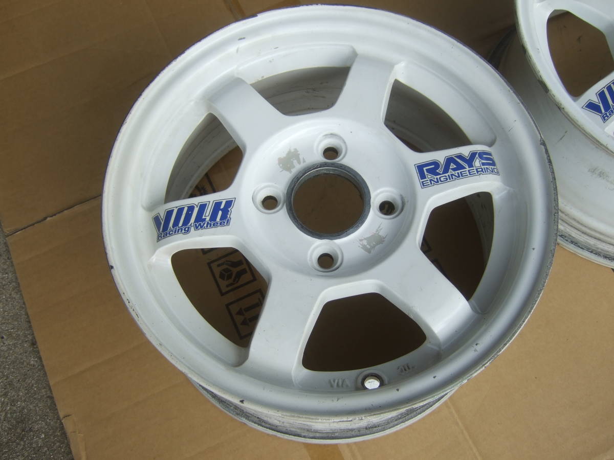 RAYS レイズ TE37 13インチ 6.0J +38 PCD100 4穴 FJ用 白 2本 中古 
