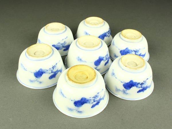 高野清鳳　染付蘭文 玉露碗　煎茶碗　煎茶道具　京焼　5客揃　時代物　茶器　骨董 高野清鳳染付蘭文 玉露碗煎茶碗煎茶道具京焼5客揃時代物茶器骨董
