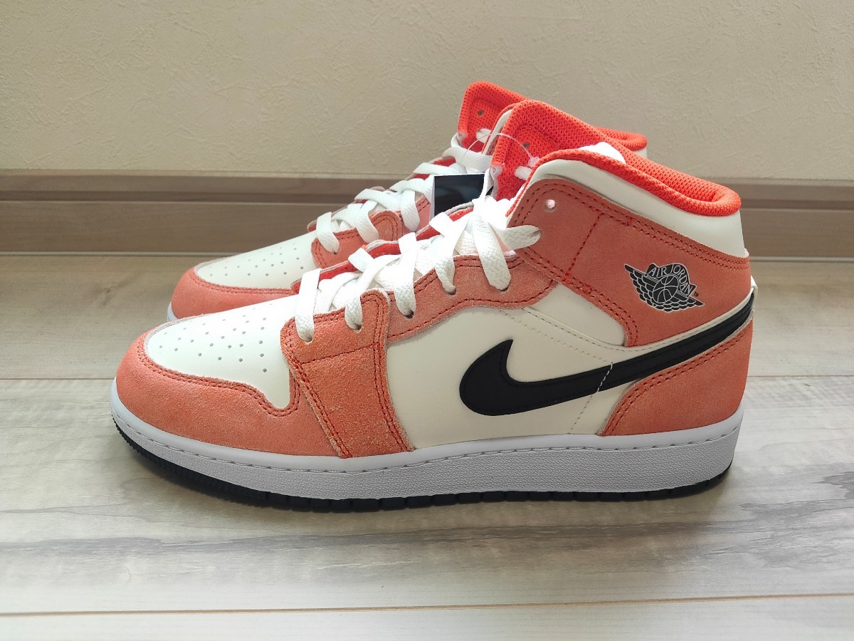 エアジョーダン1 MID SE GS ピンク オレンジ 白 24.5cm 箱付き 【公式