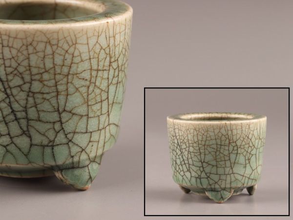 e1378 青磁 馬上杯 木箱入り 唐物 七官青磁 酒器 中国古陶磁 中国古玩 中国古玩 唐物 七官 青磁 氷裂 香炉 時代物 極上品 初だし品