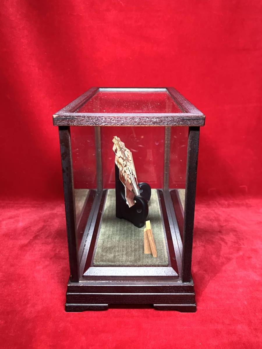 骨董 武比古作 ガラスケース 純銀 扇 飾り扇子 銀細工 金属工芸