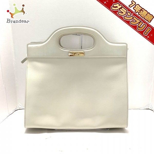 ジョルジオアルマーニ GIORGIOARMANI ハンドバッグ - レザー アイボリー 美品 バッグ