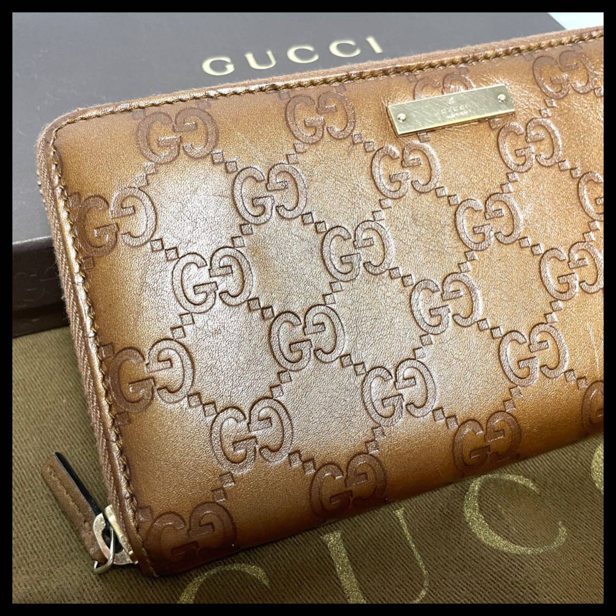 GUCCI 長財布 グッチGUCCIマイクログッチシマレザーラウンド シルバー 
