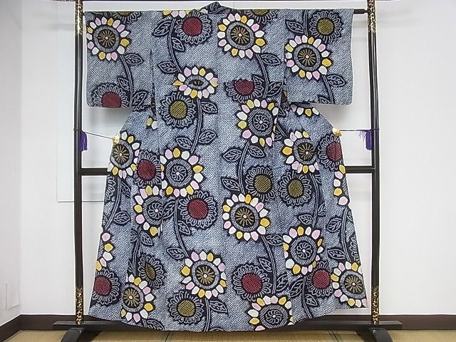 平和屋1■夏物　浴衣　有松鳴海絞り　伝統工芸品　向日葵　綿　逸品　未使用　gh3999