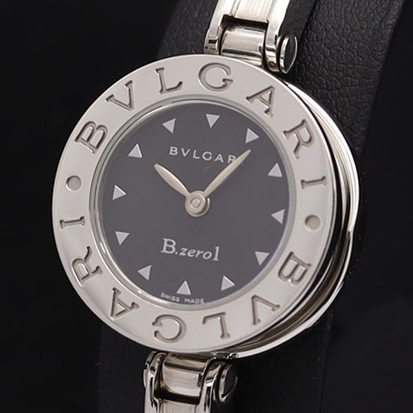 1円 稼働 良品 箱付 ブルガリ QZ BZ22S ビーゼロワン バングルウォッチ プッシュ式リューズ 黒文字盤 レディース腕時計 6198500SMD