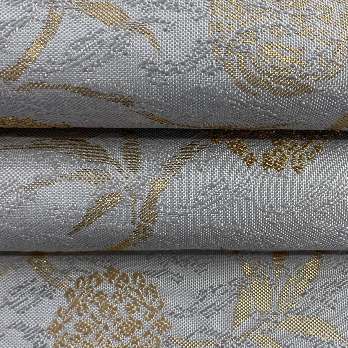 袋帯 美品 名品 皇錦 笹蔓 金糸 本金箔 灰色 六通 正絹 【中古】