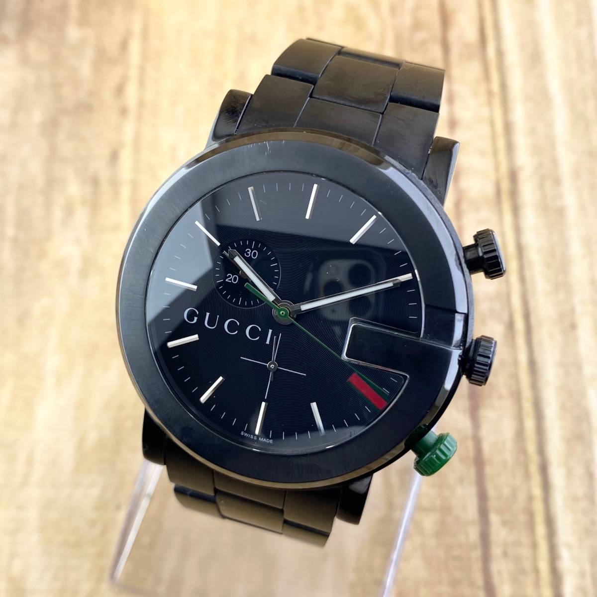 1円〜】GUCCI グッチ 腕時計 メンズ 101M クロノグラフ ブラック文字盤