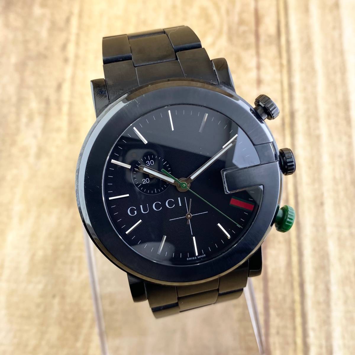 1円〜】GUCCI グッチ 腕時計 メンズ 101M クロノグラフ ブラック文字盤