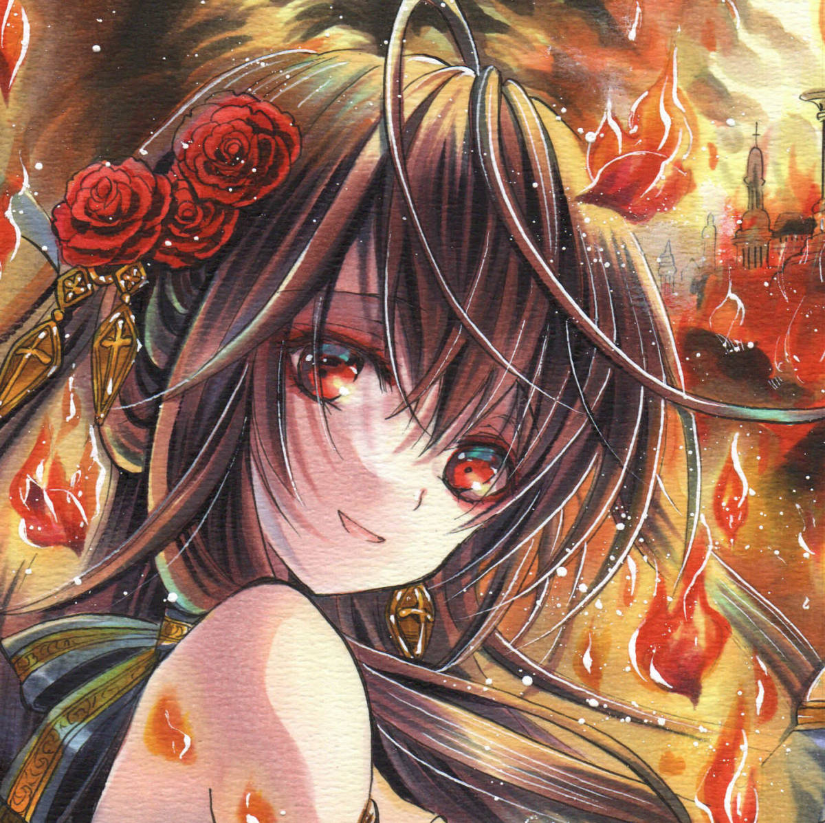 オリジナル 手描きイラスト 同人手描きイラスト A4サイズ水彩ボードの