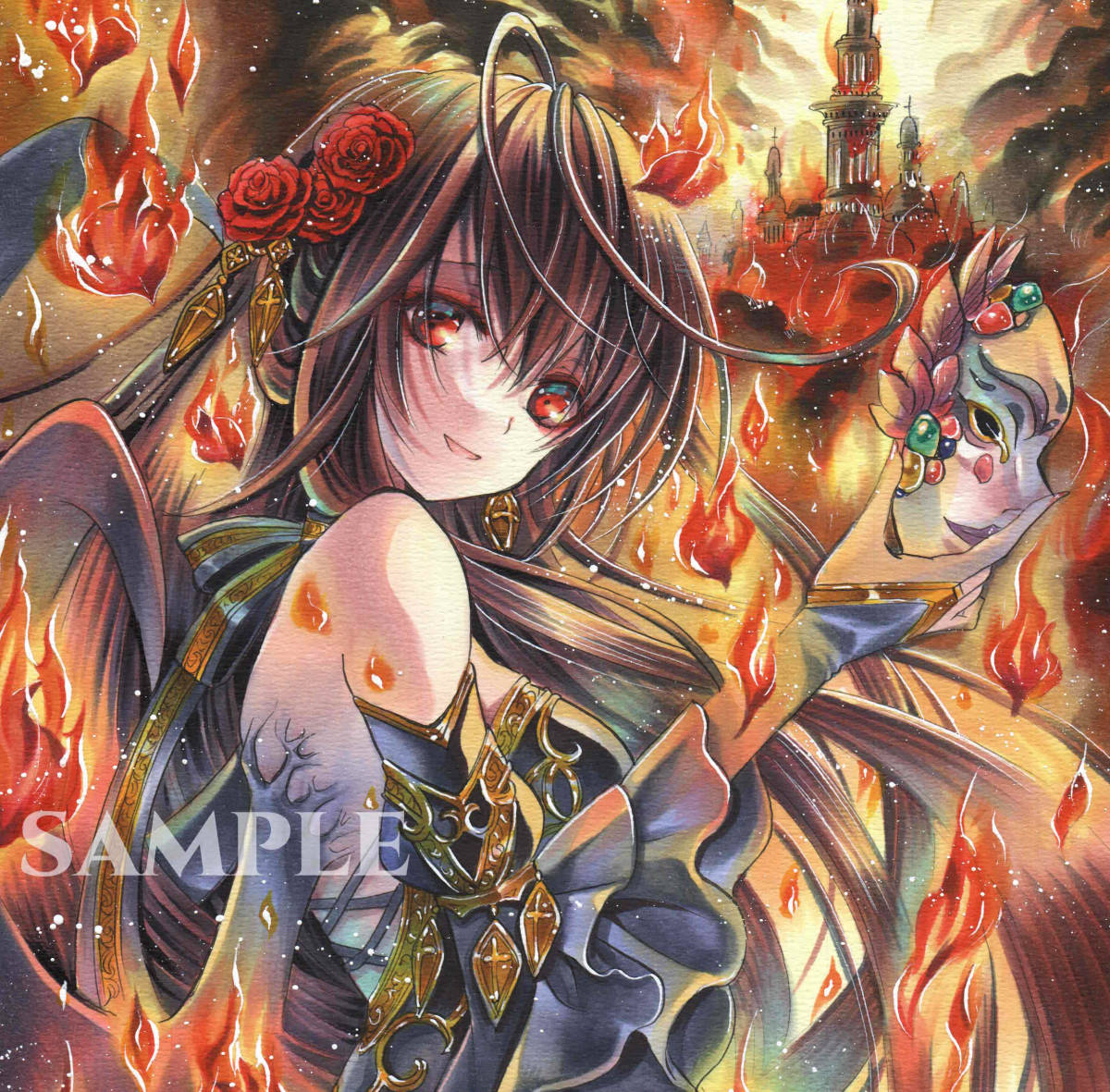 オリジナル 手描きイラスト 同人手描きイラスト A4サイズ水彩ボードの