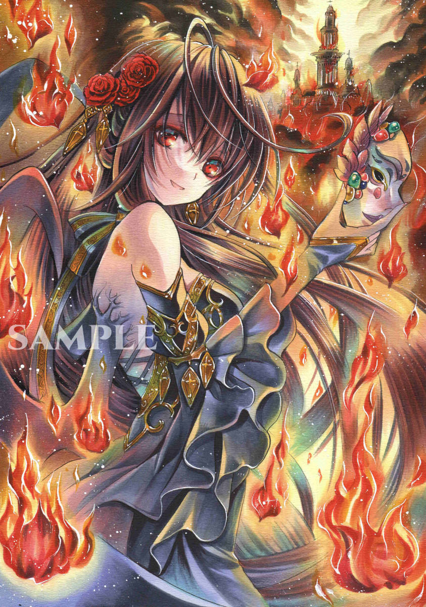 オリジナル 手描きイラスト 同人手描きイラスト A4サイズ水彩ボードの