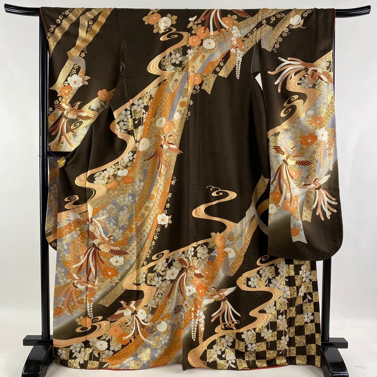 振袖 美品 名品 鳳凰 熨斗 金彩 ぼかし 茶色 袷 身丈169.5cm 裄丈66cm