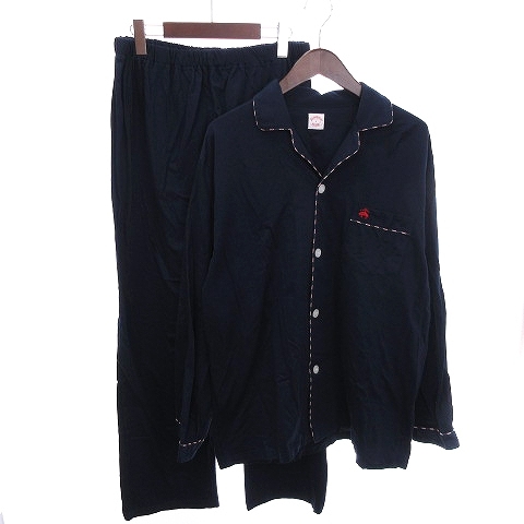 ブルックスブラザーズ セットアップ パジャマ ルームウェア 長袖 開襟 シャツ 長ズボン パンツ 総ゴム ボタンフライ 前開き 紺 ネイビー L