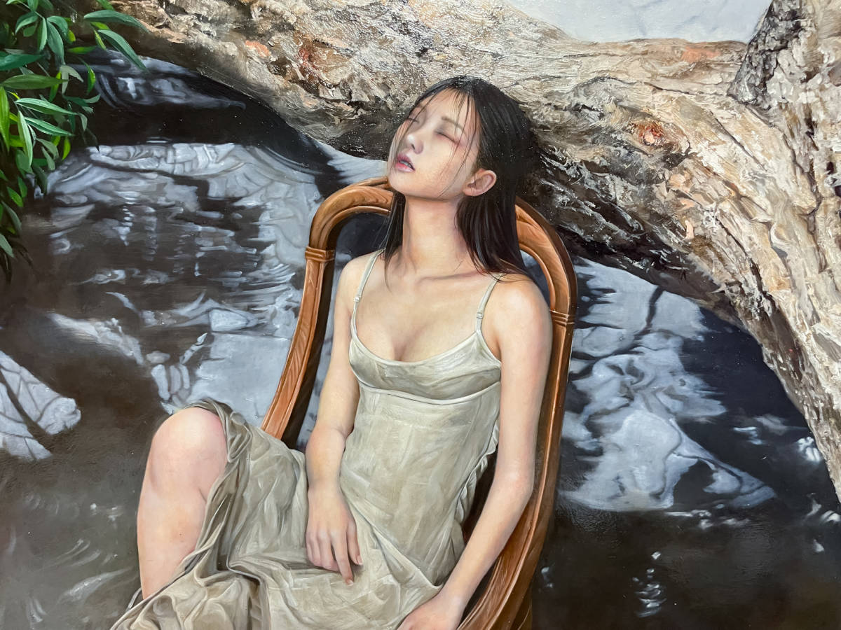 F50号 大作☆茅原佳介 油彩 1170mm×9100mm 写実絵画 「交わる世界
