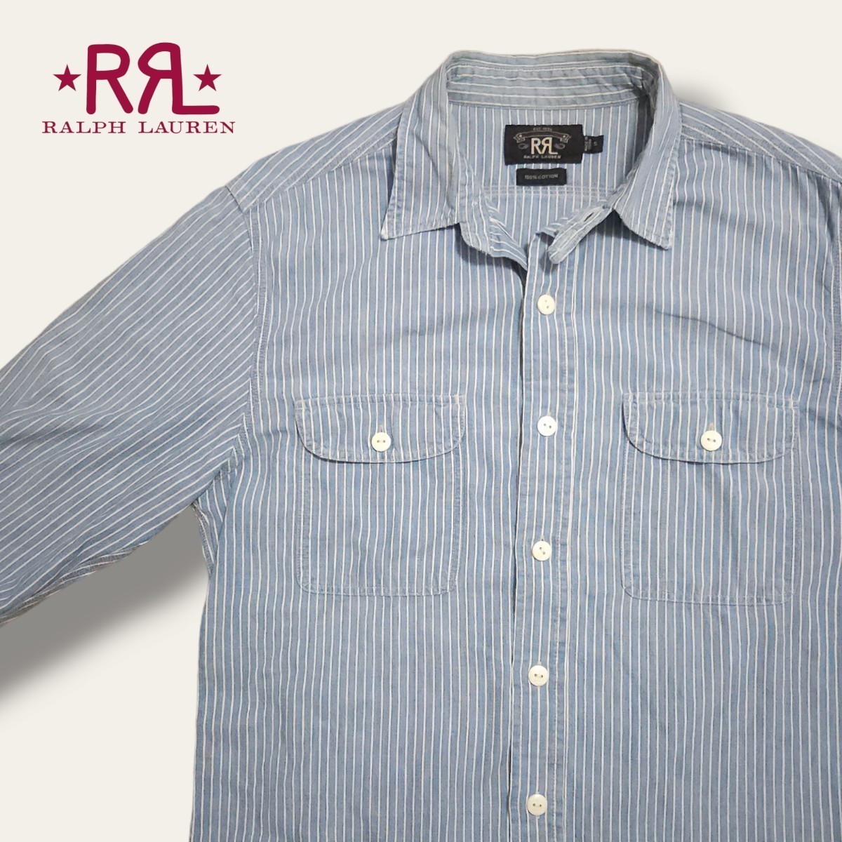 名作】 RRL Indigo Stripe Work Shirts 【S】 インディゴ ストライプ