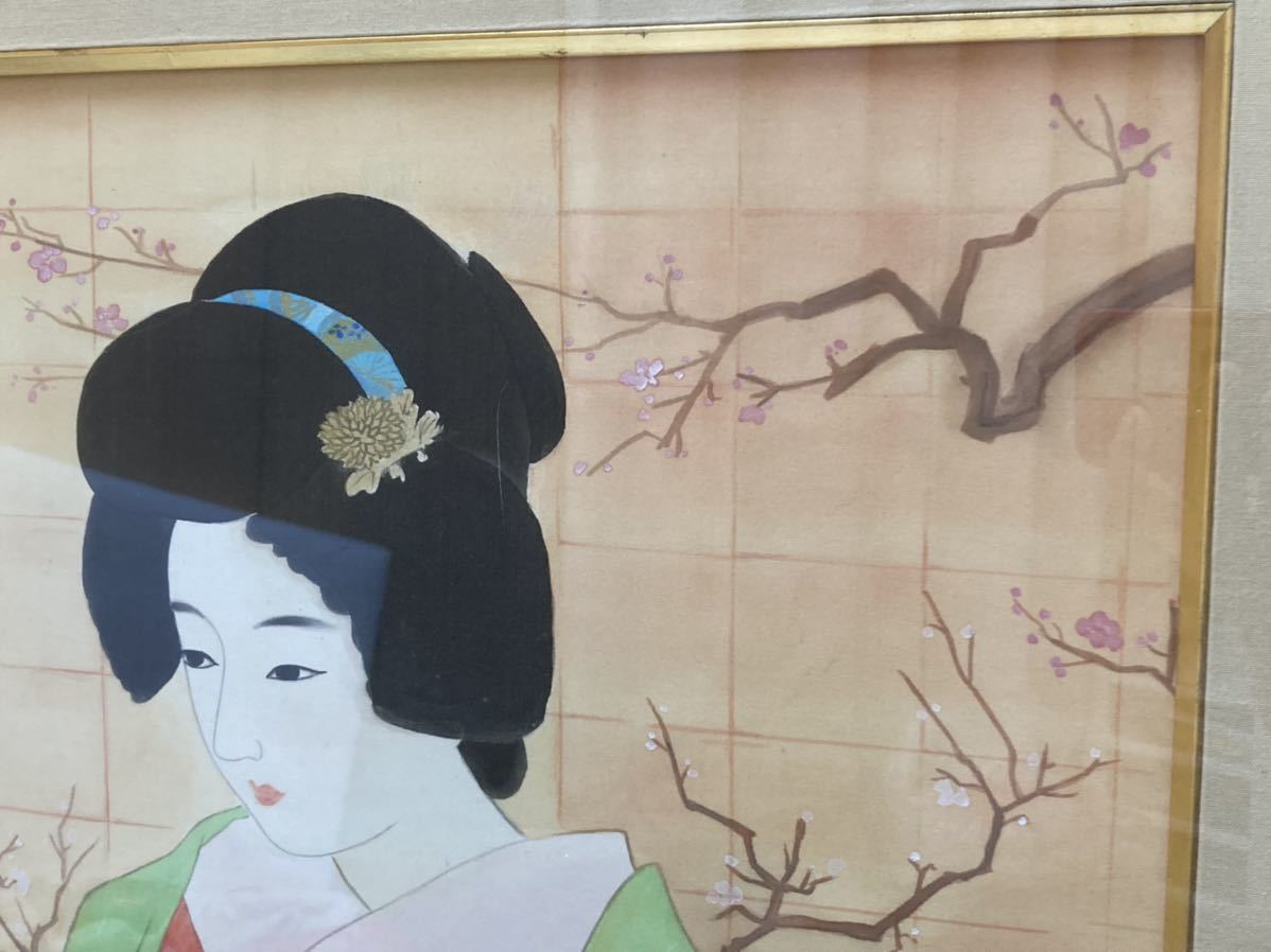 YK5520 模写？伊東深水 化粧 浮世絵 日本画 額装 美人画 古美術品