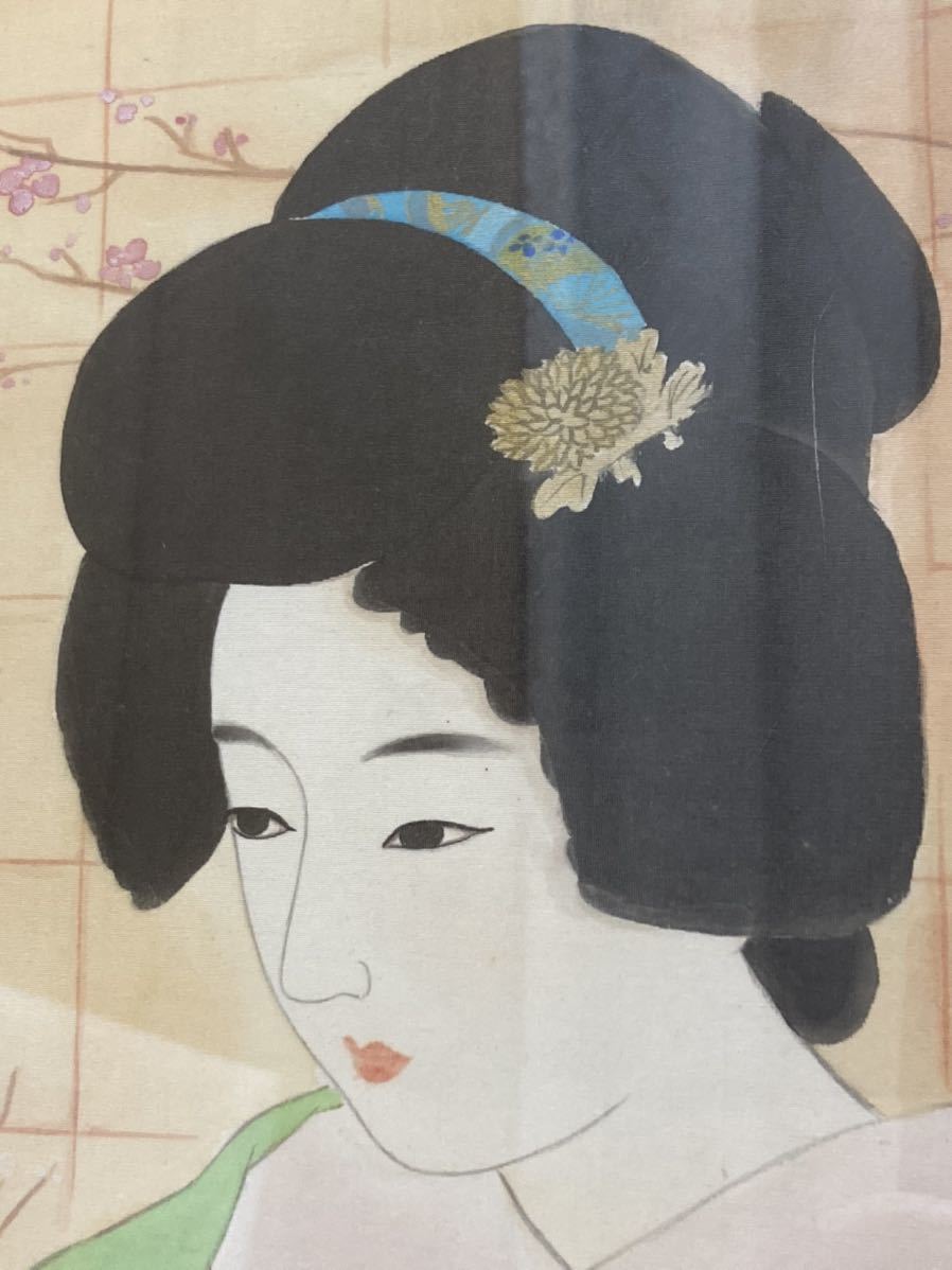 YK5520 模写？伊東深水 化粧 浮世絵 日本画 額装 美人画 古美術品