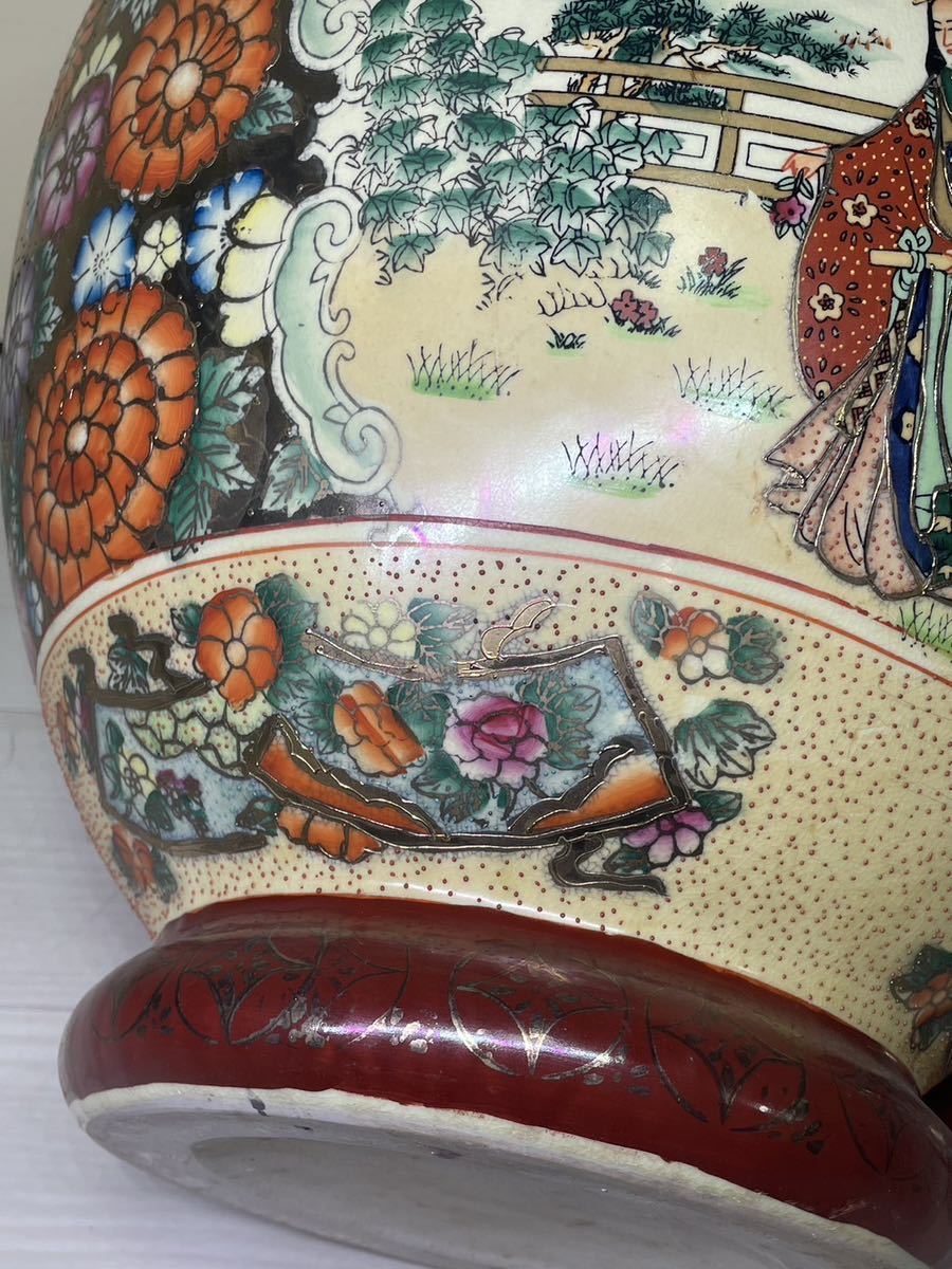 薩摩焼 沈香壺 特大花瓶 高さ約58cm金彩色絵 古美術品 飾壺 大壷 金襴