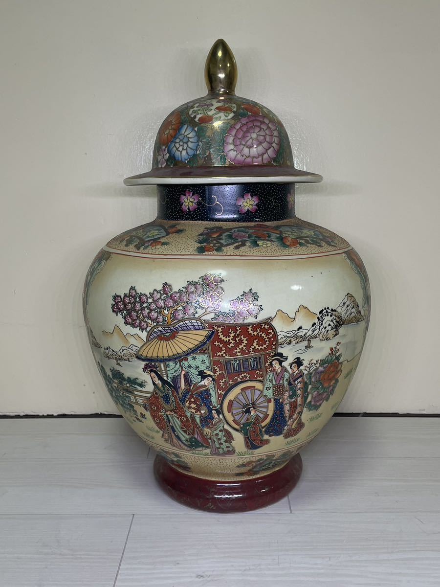 薩摩焼 沈香壺 特大花瓶 高さ約58cm金彩色絵 古美術品 飾壺 大壷 金襴