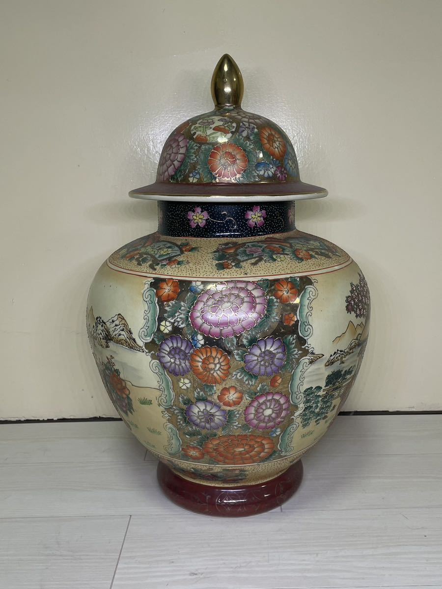 薩摩焼 沈香壺 特大花瓶 高さ約58cm金彩色絵 古美術品 飾壺 大壷 金襴