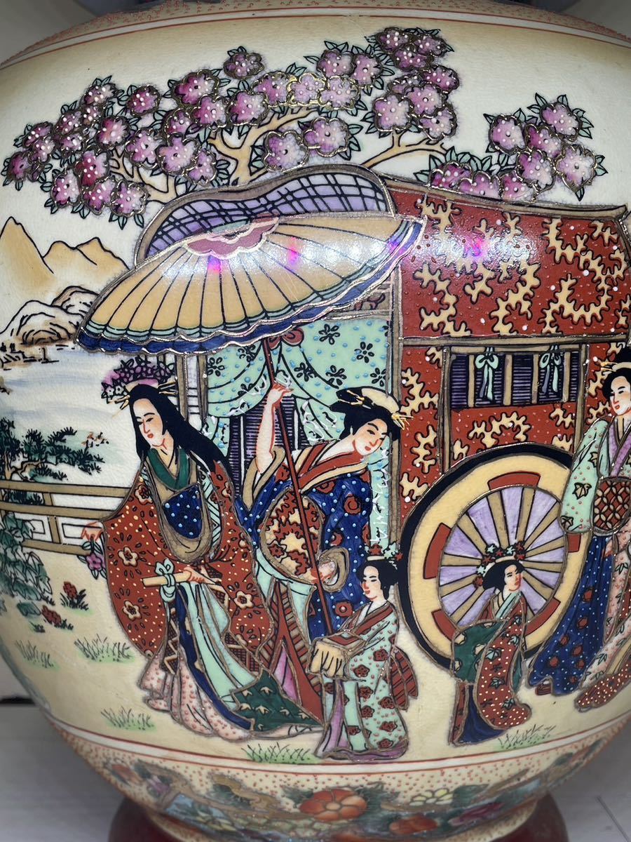 薩摩焼 沈香壺 特大花瓶 高さ約58cm金彩色絵 古美術品 飾壺 大壷 金襴