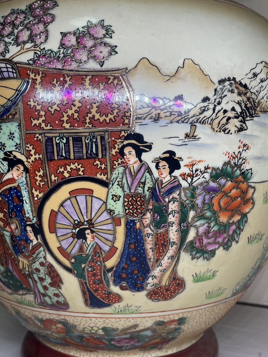 薩摩焼 沈香壺 特大花瓶 高さ約58cm金彩色絵 古美術品 飾壺 大壷 金襴