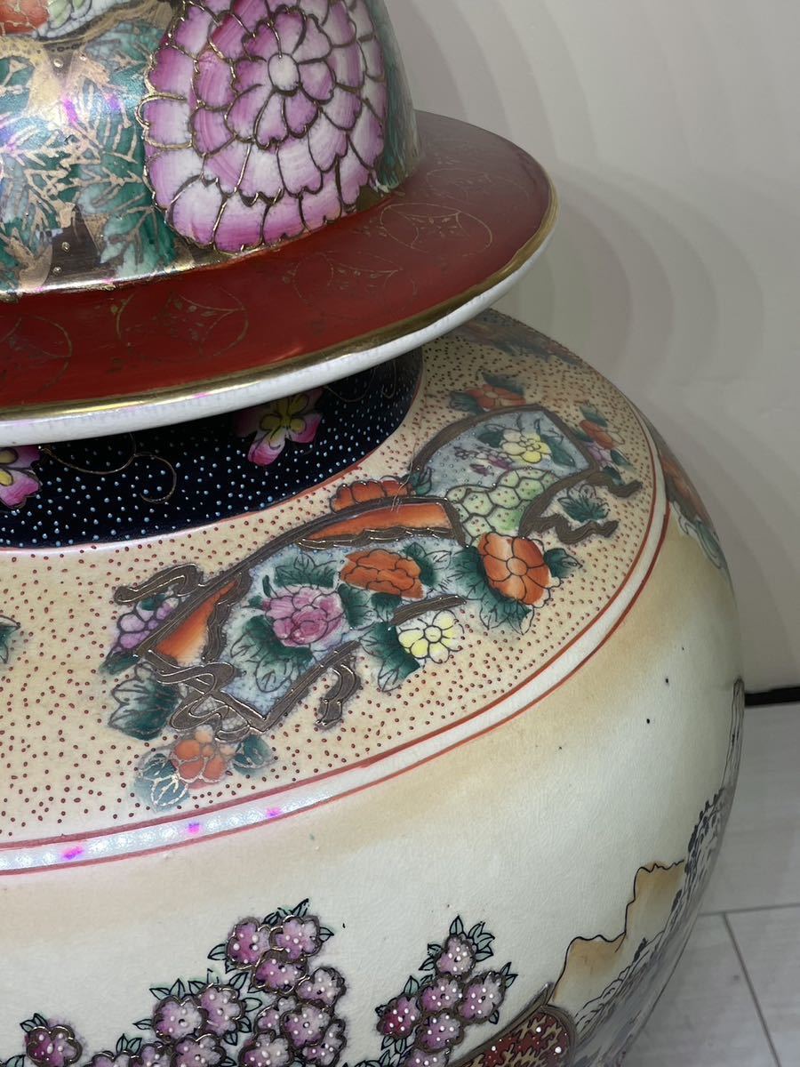 薩摩焼 沈香壺 特大花瓶 高さ約58cm金彩色絵 古美術品 飾壺 大壷 金襴