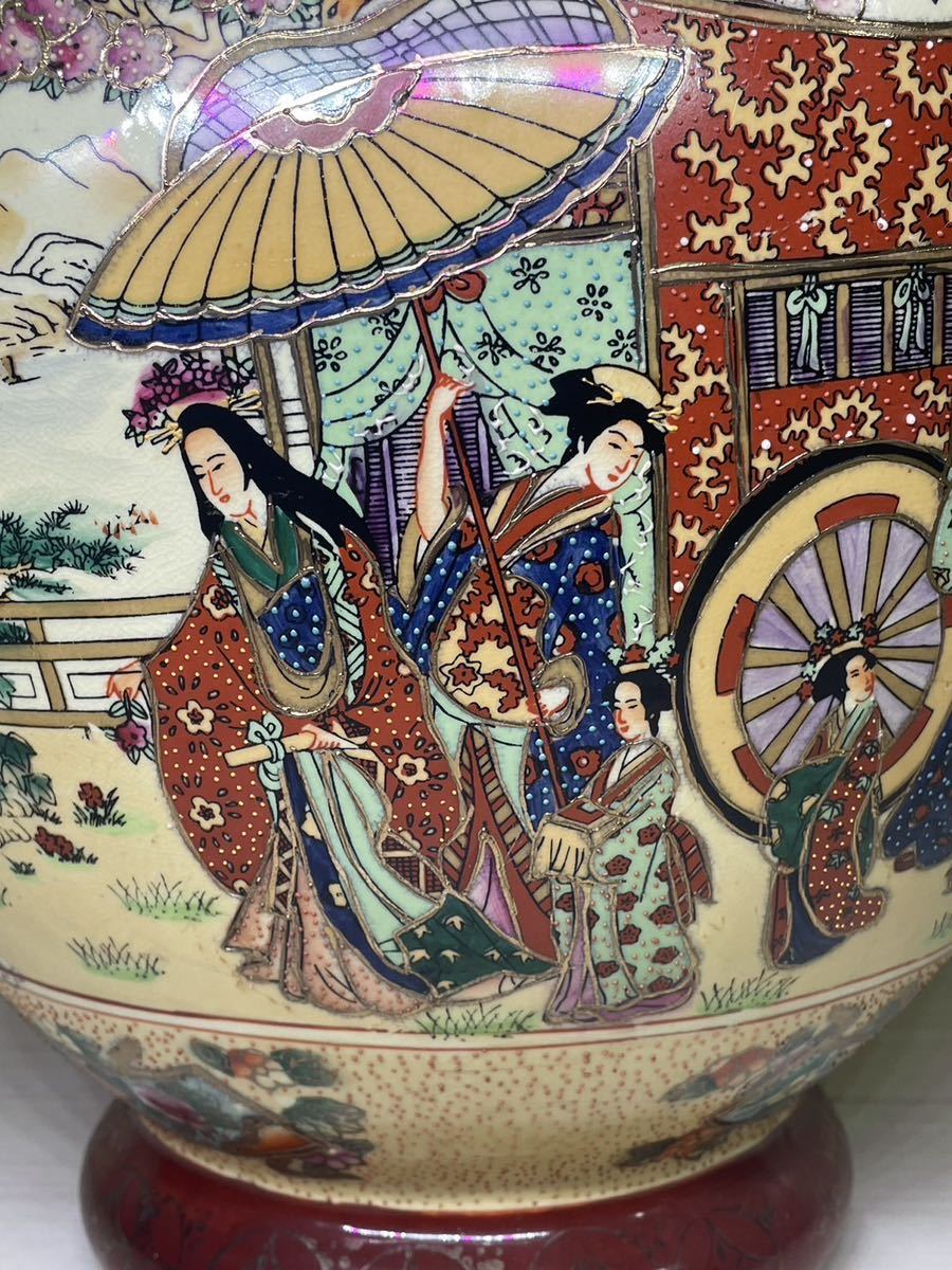 薩摩焼 沈香壺 特大花瓶 高さ約58cm金彩色絵 古美術品 飾壺 大壷 金襴