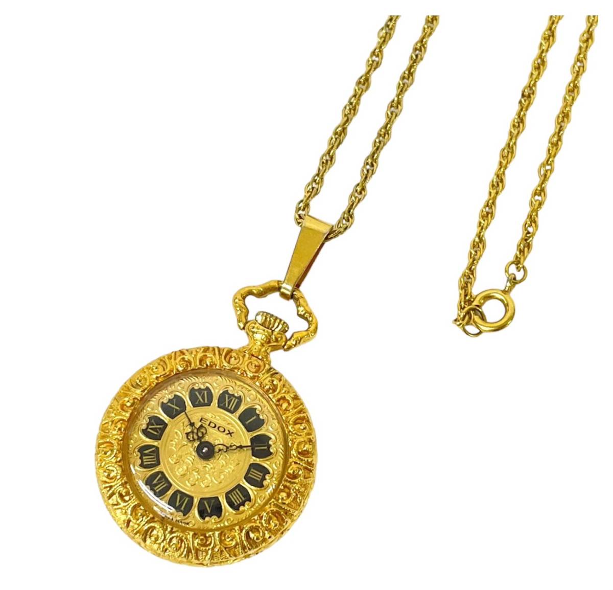 E1☆稼働品☆ EDOX/エドックス 手巻き懐中時計 ローマン ペンダント 