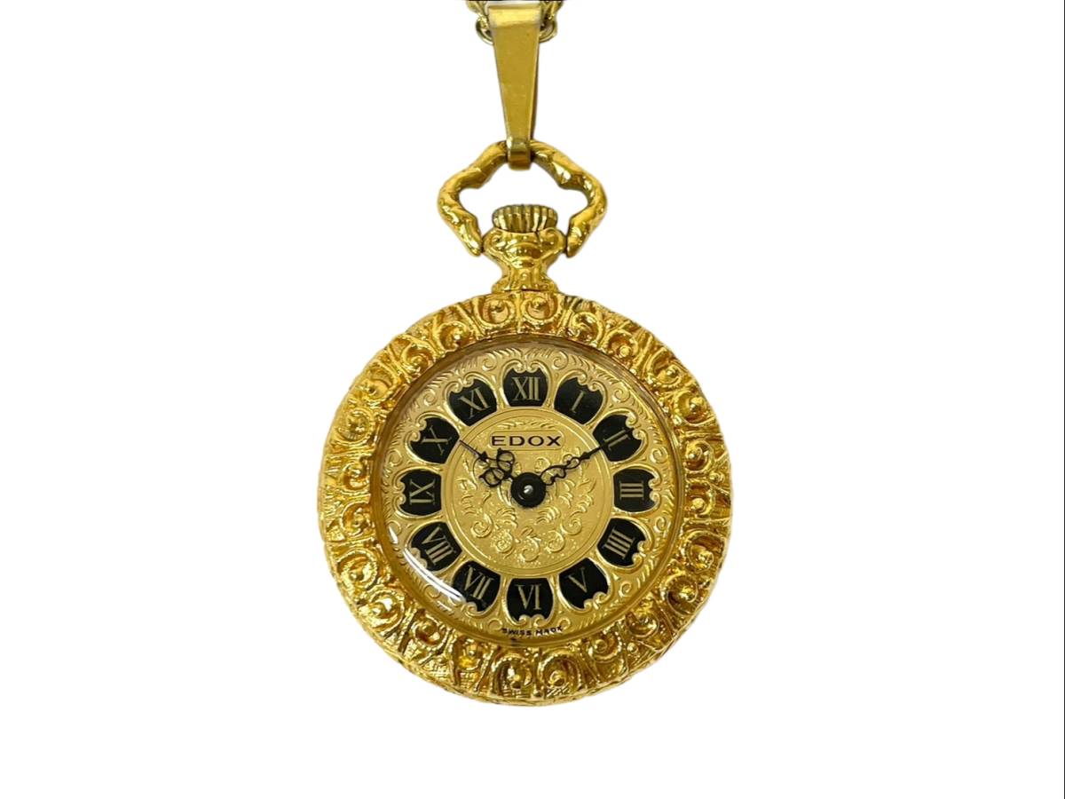 E1☆稼働品☆ EDOX/エドックス 手巻き懐中時計 ローマン ペンダント 