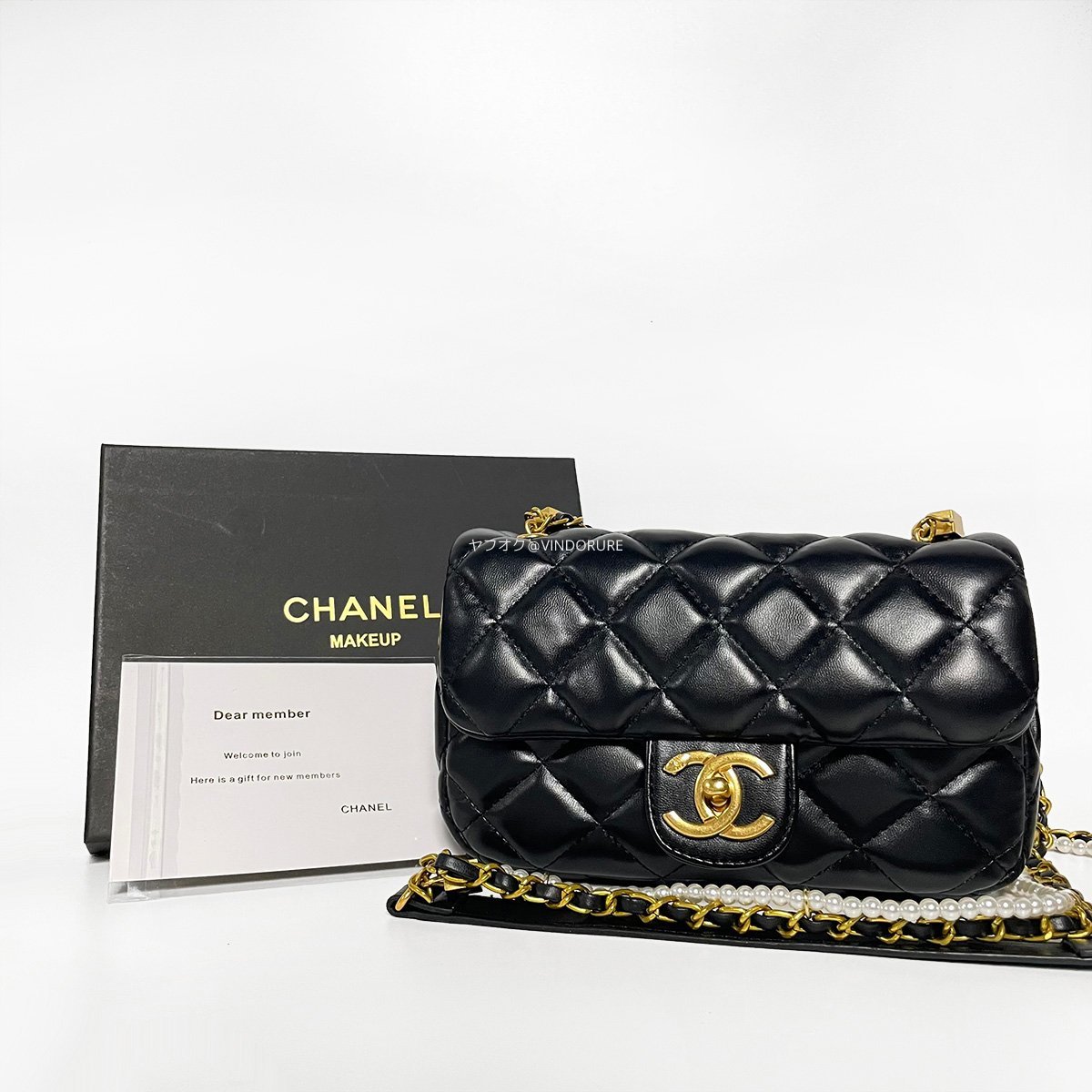 【未使用】シャネル CHANEL ノベルティ 非売品 ショルダーバッグ パール チェーン 斜め掛け 箱付き キルティング VIPプレゼント