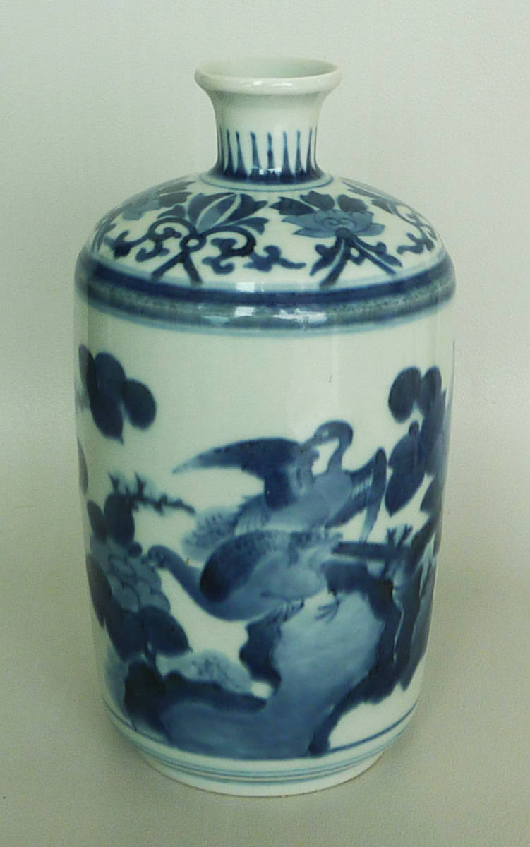 陶芸家 染付 椿と鳥の図 徳利 杉本浩太郎作品 徳利 酒器