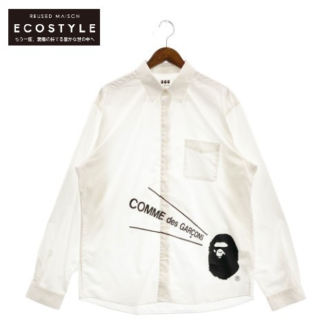 A BATHING APE アベイシングエイプ 001SHG721909X ×コムデギャルソン 白 シャツ ホワイト 2XL トップス コットン メンズ 中古