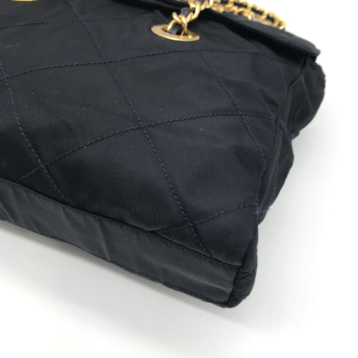 1円 良品 PRADA プラダ ナイロン ロゴ プレート チェーン トート 